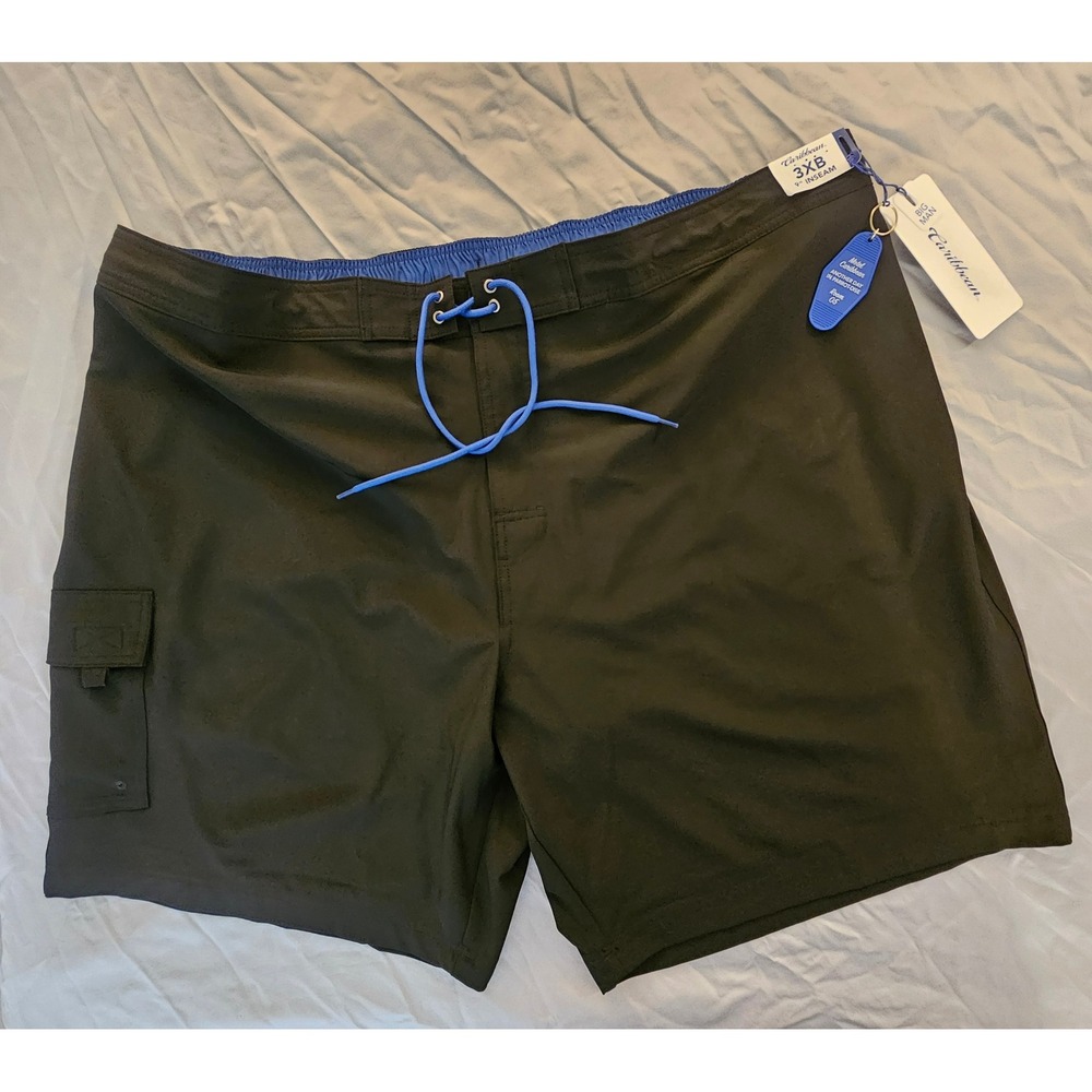 Roundtree Yorke Caribbean Board Style Drawstring Black Swim Shorts 3XB NWT L402
